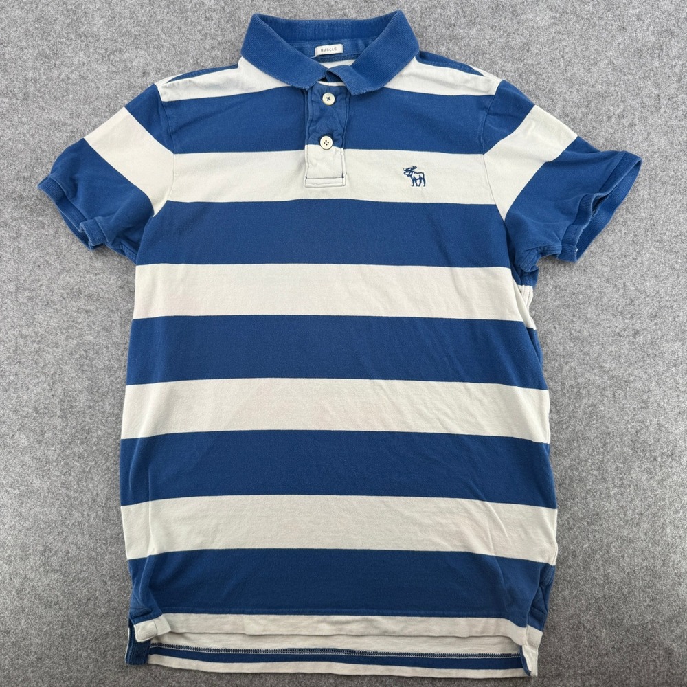 Y2K Abercrombie & Fitch Polo Mens XL Muscle Fit Blue White Striped EUC